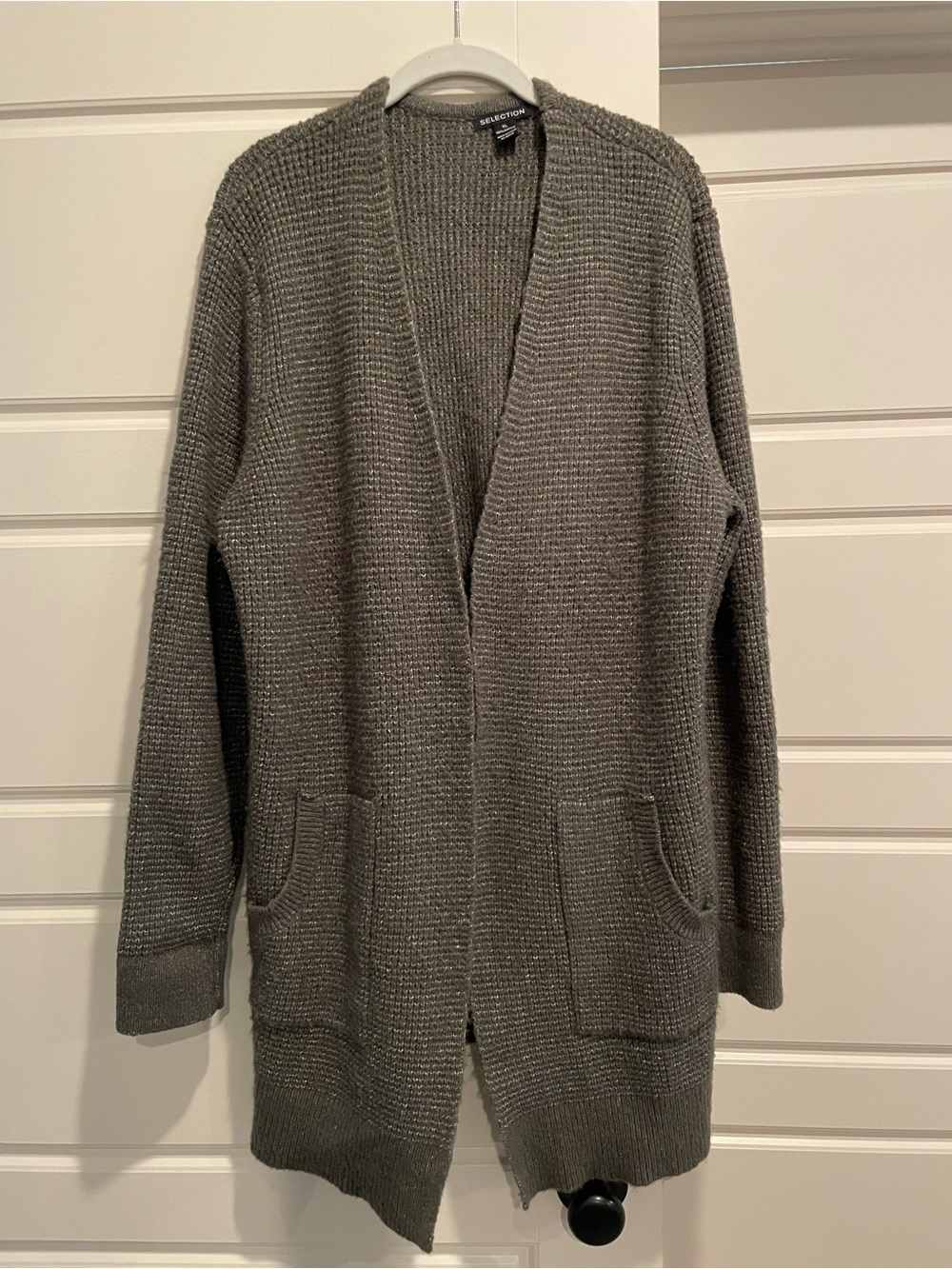 Open-Front Long Knit Cardigan - Gray